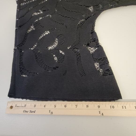 Zara Basic Black Lace Kimono Top Open Front Fringe Hem 3/4 Sleeve Top Size Small - Picture 7 of 7